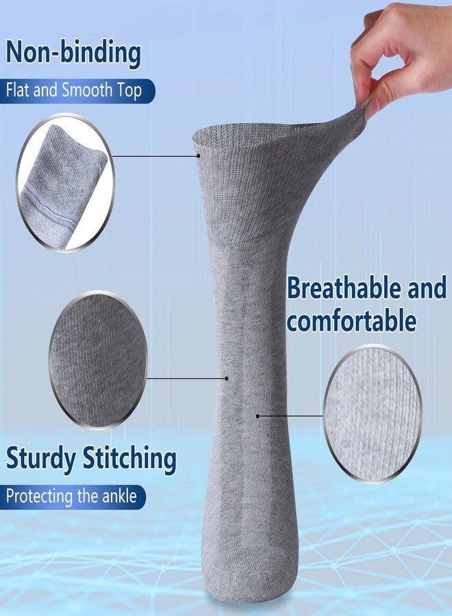 Facool Soft Cotton Socks, Men's Dress Loose Top Crew Moisture Wicking Neuropathy Non Slip Socks Fit for Better Circulation, Edema, Diabetes, 6 Pairs Black+Grey+Navy Blue Large - Image 2